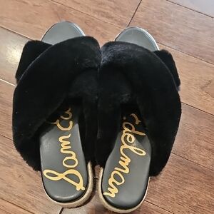 Brand NEW Sam Edelman Black Fuzzy Slippers